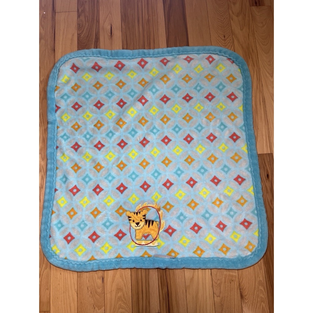 Blankets & Beyond Boy BabyBlanket Blue Teal Tiger Squares